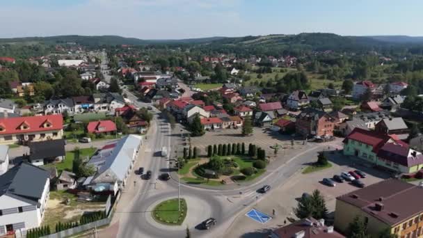 Hermoso Paisaje Downtown Square Krasnobrod Vista Aérea Polonia Imágenes Alta — Vídeo de stock