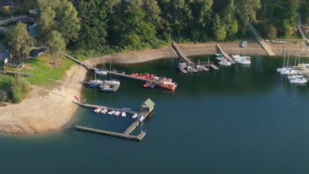 Landschaft Hafen Landzunge Polanczyk Solina Bieszczady See Luftaufnahme Polen Hochwertiges — Stockvideo