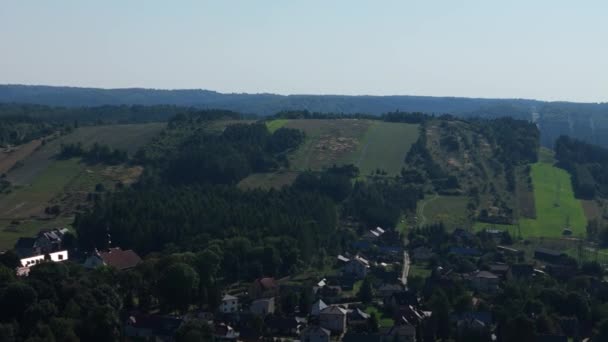 Bellissimo Paesaggio Montagna Foresta Krasnobrod Vista Aerea Polonia Filmati Alta — Video Stock