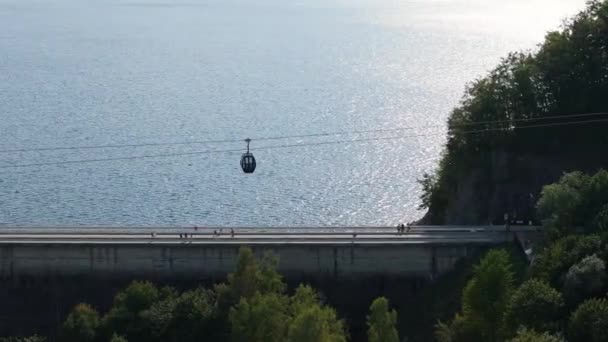 Landskap Gondola Station Damm Lake Solina Bieszczady Antenn View Poland — Stockvideo