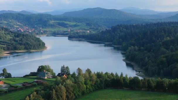 Красивый Пейзаж Поланчик Озеро Солина Бещады Вид Воздуха Польша Высококачественные — стоковое видео