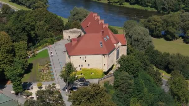 Krásná Krajina Royal Castle Old Town Sanok Aerial View Polsko — Stock video
