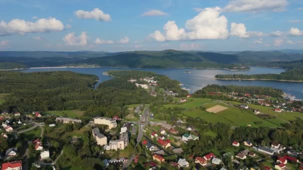 Schöne Landschaft Polanczyk Solina Bieszczady See Luftaufnahme Polen Hochwertiges Filmmaterial — Stockvideo