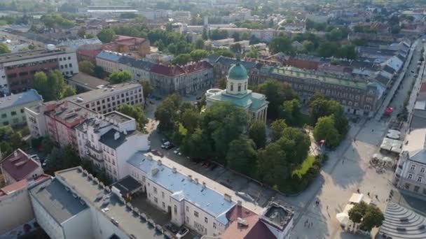 Εκκλησία Constitution Square Radom Aerial View Πολωνία Υψηλής Ποιότητας Πλάνα — Αρχείο Βίντεο