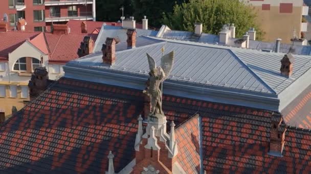 Gyönyörű Szobor Kulturális Központ Jaroslaw Aerial View Lengyelország Kiváló Minőségű — Stock videók