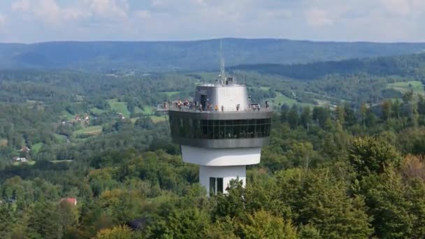 Vackra Panorama View Tower Solina Mountains Bieszczady Antenn View Poland — Stockvideo