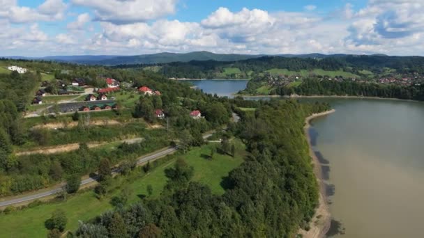 Vackra Landskap Berg Bieszczady Wolkowyja Lake Solina Flygfoto Polen Högkvalitativ — Stockvideo