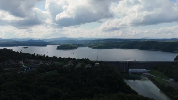 Prachtige Landschapsdam Lake Solina Mountains Bieszczady Aerial View Polen Hoge — Stockvideo