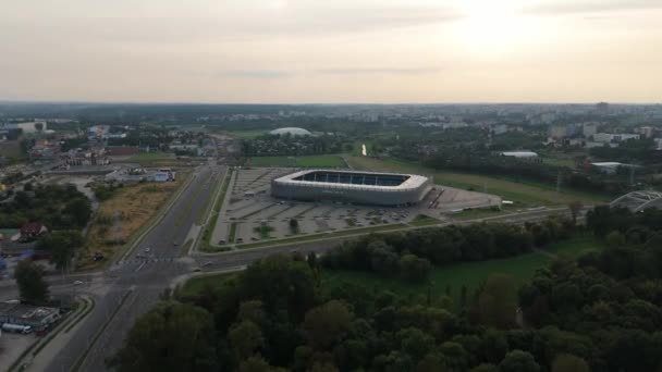 Gyönyörű Panoráma Arena Lublin Stadion Aerial View Lengyelország Kiváló Minőségű — Stock videók