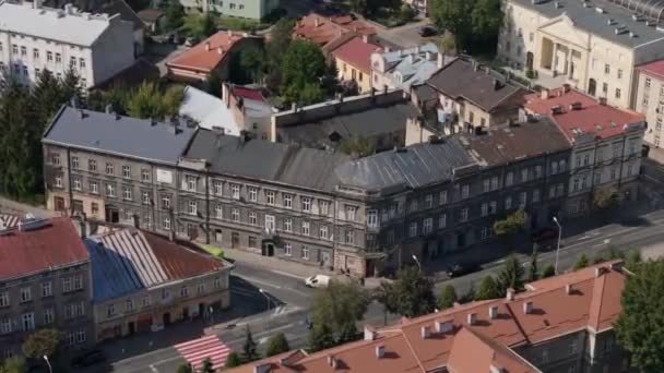 Krásné Činžovní Domy Ulice Przemysl Aerial View Polsko Vysoce Kvalitní — Stock video