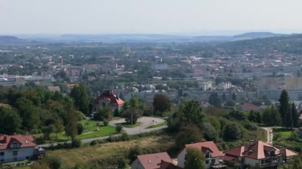 Beautiful Hill Observation Deck Przemysl Aerial View Poland Vysoce Kvalitní — Stock video