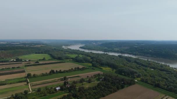Hermoso Panorama Río Vístula Janowiec Kazmierz Dolny Vista Aérea Polonia — Vídeo de stock