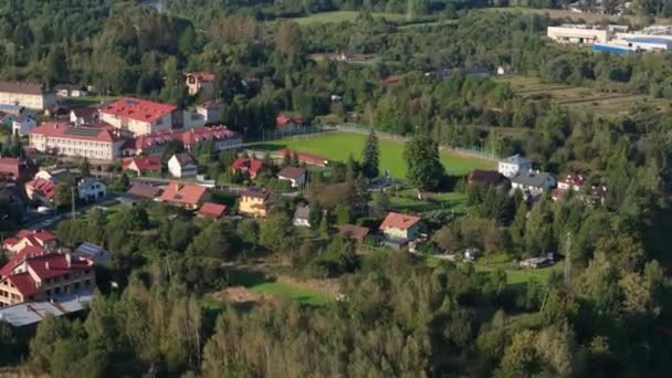 Beautiful Landscape Stadium Zagorz Aerial View Poland High Quality Footage — Stock Video