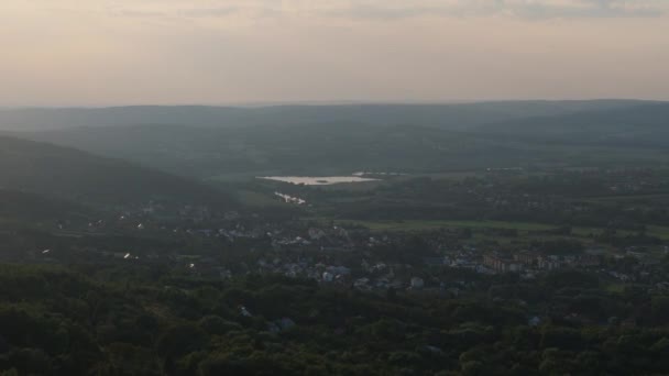 Piękny Krajobraz Zachód Słońca Góry Przemysł Widok Lotu Ptaka Polska — Wideo stockowe