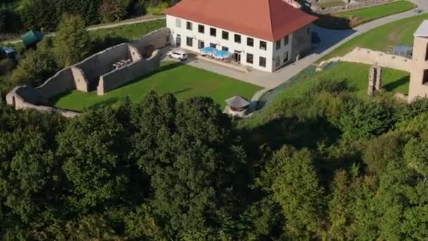 Ruínas Mosteiro Zagorz Bieszczady Vista Aérea Polônia Imagens Alta Qualidade — Vídeo de Stock