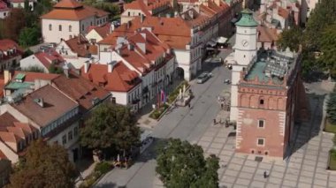 Güzel Eski Kent Market Meydanı Sandomierz Hava Manzarası Polonya. Yüksek kalite 4k görüntü