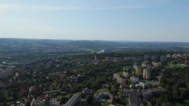Güzel Peyzaj Nehri Tepesi Przemysl Hava Manzarası Polonya. Yüksek kalite 4k görüntü