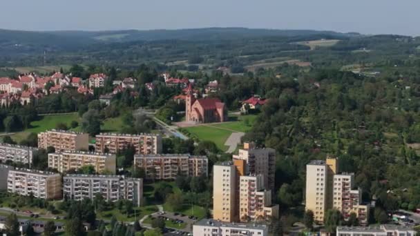 Güzel Manzara Konut Tepesi Kilisesi Przemysl Hava Manzarası Polonya Yüksek — Stok video