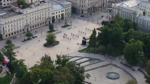 Gyönyörű Fountain Litewski Square Lublin Aerial View Lengyelország Kiváló Minőségű — Stock videók