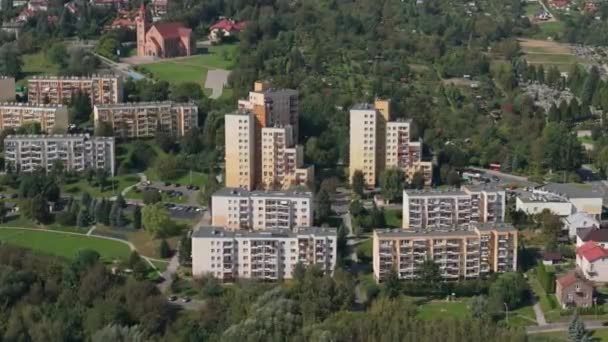 Beautiful Landscape Hill Mountains Housing Estate Przemysl Αεροφωτογραφία Πολωνία Υψηλής — Αρχείο Βίντεο
