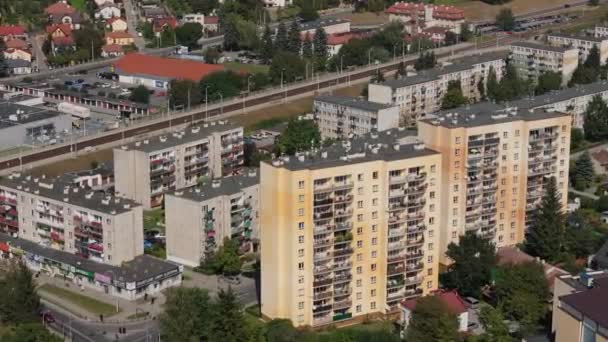 Gyönyörű Felhőkarcolók Vasútállomás Przemysl Aerial View Lengyelország Kiváló Minőségű Felvételek — Stock videók