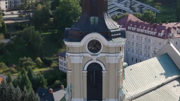 Krásná Katedrála Tower Przemysl Aerial View Polsko Vysoce Kvalitní Záběry — Stock video