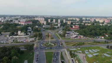 Direk Rondo Dmowskiego Lublin Hava Görüntüsü Polonya. Yüksek kalite 4k görüntü