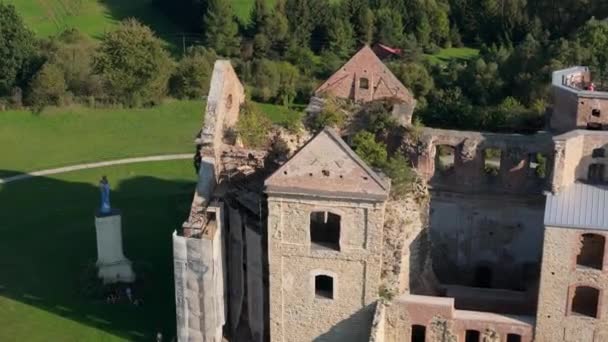 Zřícenina Kláštera Zagorz Bieszczady Aerial View Polsko Vysoce Kvalitní Záběry — Stock video
