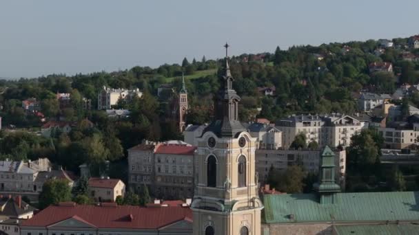 Schöne Kathedrale Turm Przemysl Luftaufnahme Polen Hochwertiges Filmmaterial — Stockvideo