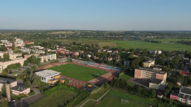 Güzel Panorama Stadyumu Krasnystaw Hava Manzaralı Polonya Yüksek Kalite Görüntü — Stok video