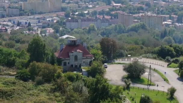 Beautiful Hill Observation Deck Przemysl Aerial View Poland High Quality — Stock Video