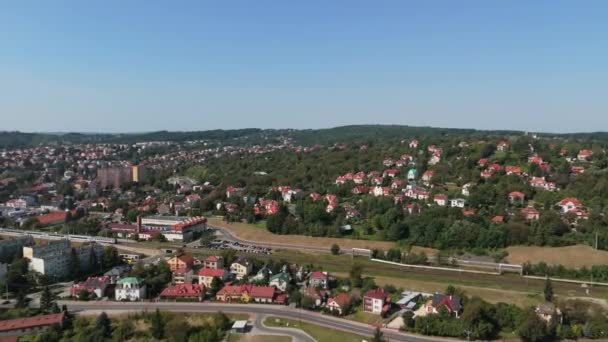 Güzel Panorama Dağı Przemysl Hava Manzarası Polonya Yüksek Kalite Görüntü — Stok video