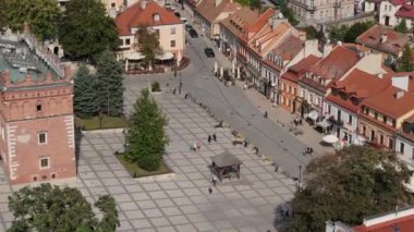 Güzel Eski Kent Market Meydanı Sandomierz Hava Manzarası Polonya. Yüksek kalite 4k görüntü