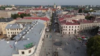 Güzel giriş Krakowskie Przedmiescie Eski Şehir Lublin Hava Manzarası Polonya. Yüksek kalite 4k görüntü