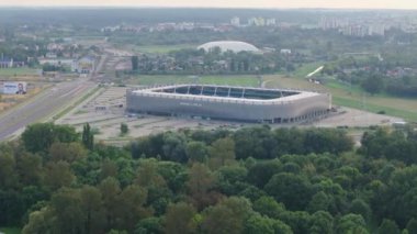 Güzel Panorama Arena Lublin Stadyumu Hava Manzaralı Polonya. Yüksek kalite 4k görüntü