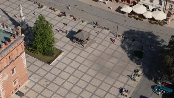 Beautiful Old Town Market Square Sandomierz Aerial View Poland High — Stock Video