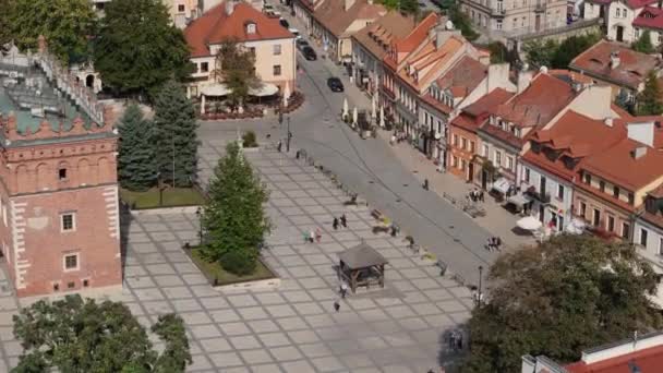 Praça Mercado Cidade Velha Bonita Sandomierz Vista Aérea Polônia Imagens — Vídeo de Stock