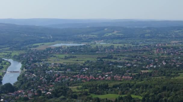Krásná Krajina River Hill Przemysl Aerial View Polsko Vysoce Kvalitní — Stock video