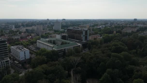 Belo Panorama Downtown Saski Park Lublin Aerial View Polônia Imagens — Vídeo de Stock