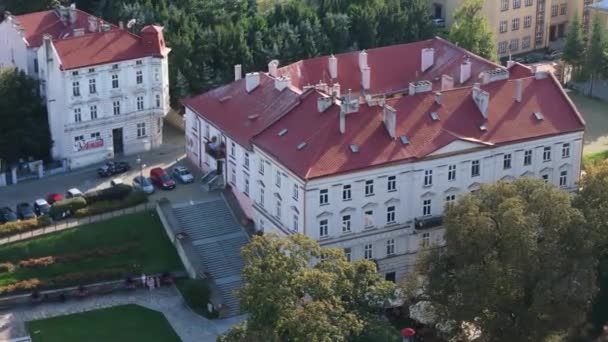 Beautiful Old Town Market Square Przemysl Aerial View Poland High — Stock Video