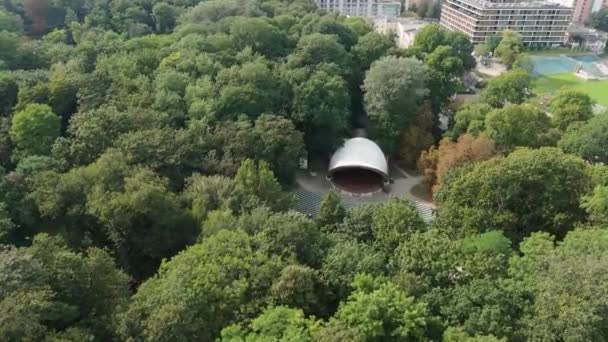Beautiful Band Shell Saski Park Muszla Lublin Aerial View Poland — Stock Video