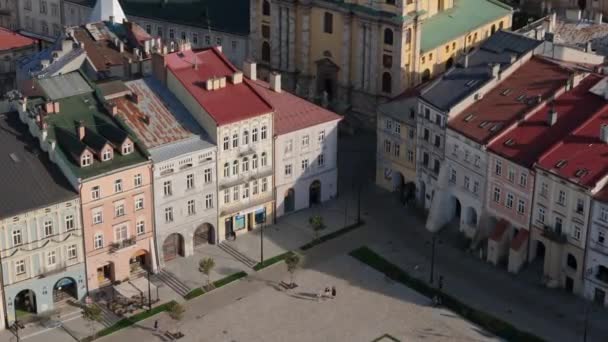 Beautiful Old Town Market Square Przemysl Aerial View Poland High — Stock Video