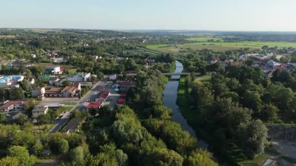 Güzel Peyzaj Nehri Köprüsü Krasnystaw Hava Manzaralı Polonya Yüksek Kalite — Stok video