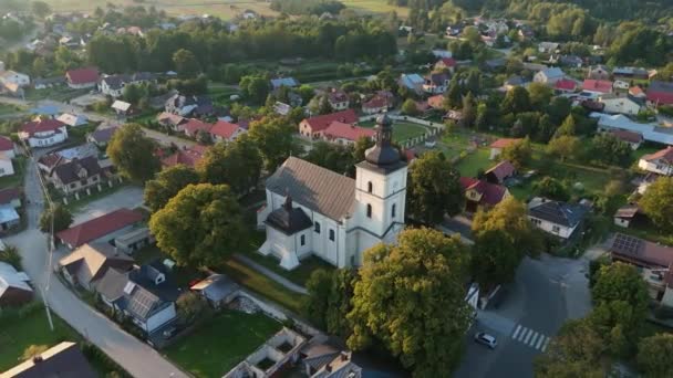 Beautiful Downtown Church Narol Aerial View Poland Vysoce Kvalitní Záběry — Stock video