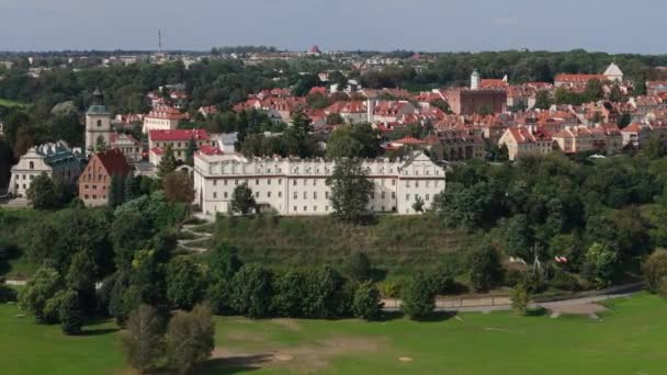 Όμορφο Τοπίο Γυμνάσιο Παλιά Πόλη Sandomierz Aerial View Πολωνία Υψηλής — Αρχείο Βίντεο