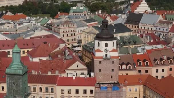 Prachtige Tower Gate Old Town Lublin Antenne Uitzicht Polen Hoge — Stockvideo