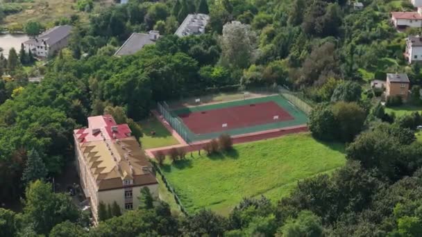 Bellissimo Paesaggio Campo Tennis Sandomierz Vista Aerea Polonia Filmati Alta — Video Stock
