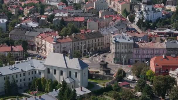Constitution Square Street Przemysl Aerial View Polsko Vysoce Kvalitní Záběry — Stock video