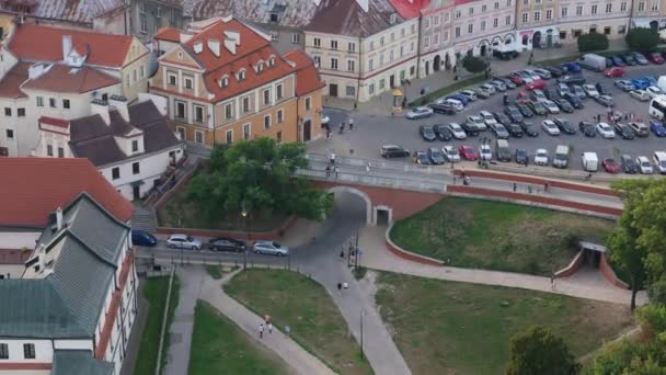 Beautiful Old Town Castle Bridge Lublin Aerial View Poland High — Stock Video