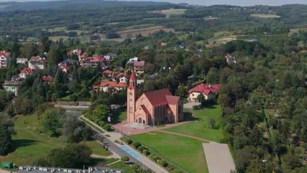 Beautiful Landscape Church Hill Przemysl Aerial View Poland High Quality Video Clip